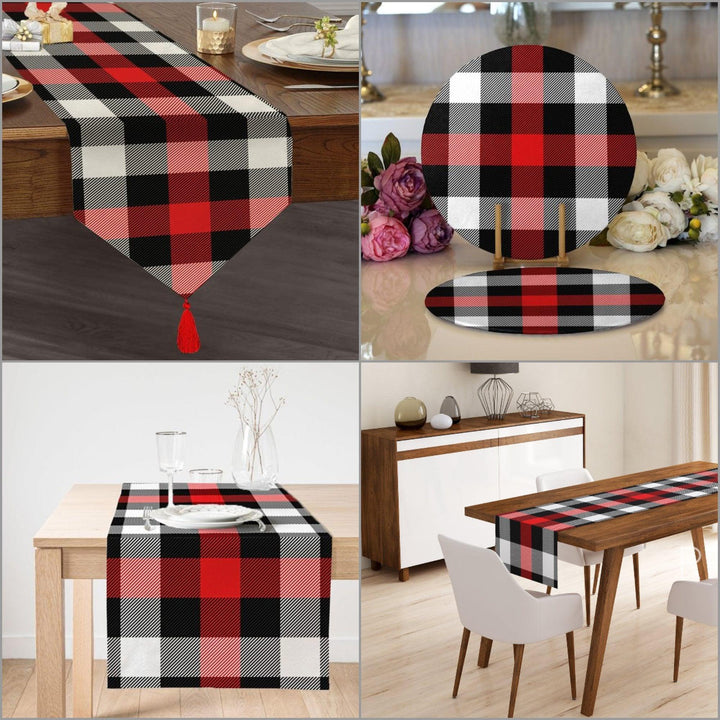 Plaid Placemat & Table Runner|Plaid Table Top|Set of 2 Plaid Supla Table Mat|Round American Service Dining Underplate|Plaid Coasters