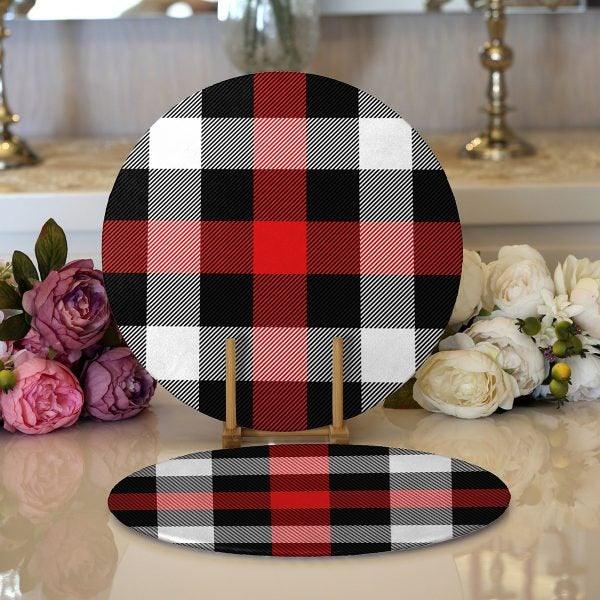 Plaid Placemat & Table Runner|Plaid Table Top|Set of 2 Plaid Supla Table Mat|Round American Service Dining Underplate|Plaid Coasters