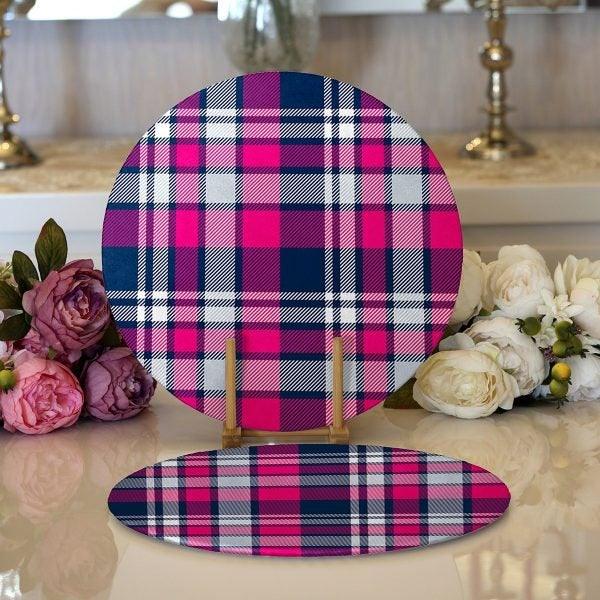 Plaid Placemat & Table Runner|Plaid Table Top|Set of 2 Plaid Supla Table Mat|Round American Service Dining Underplate|Plaid Coasters