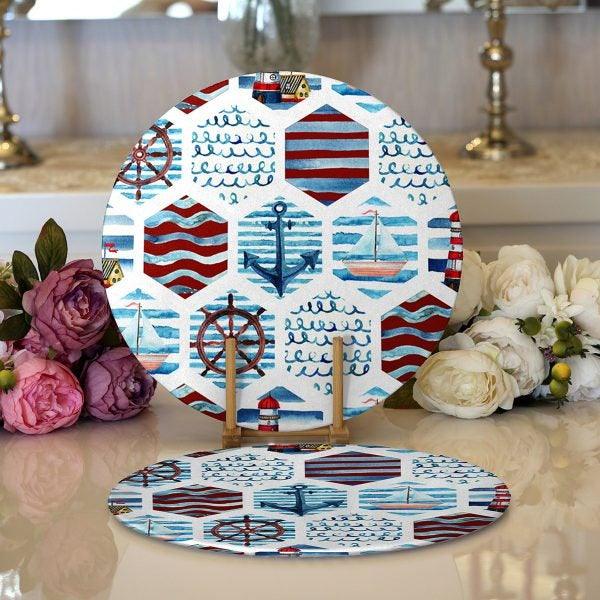 Nautical Placemat & Table Runner|Nautical Table Top|Set of 2 Nautical Supla Table Mat|Round American Service Dining Underplate and Coasters