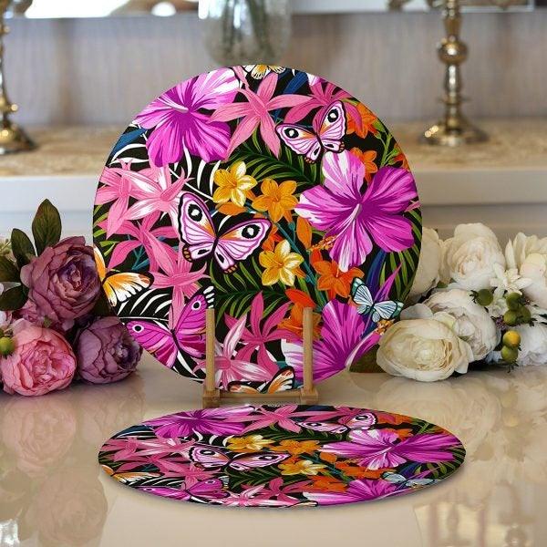 Floral Placemat & Table Runner|Floral Table Top|Set of 2 Floral Supla Table Mat|Round American Service Dining Underplate|Floral Coasters