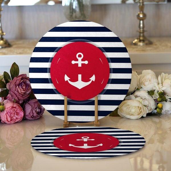 Nautical Placemat & Table Runner|Beach House Table Top|Set of 2 Coastal Supla Table Mat|Round American Service Dining Underplate and Coaster