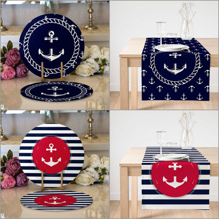 Nautical Placemat & Table Runner|Beach House Table Top|Set of 2 Coastal Supla Table Mat|Round American Service Dining Underplate and Coaster