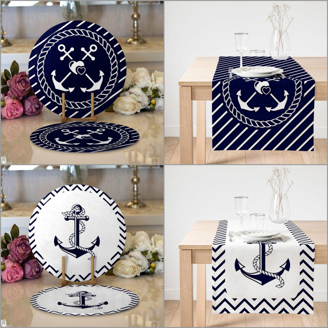 Nautical Placemat & Table Runner|Beach House Table Top|Set of 2 Coastal Supla Table Mat|Round American Service Dining Underplate and Coaster