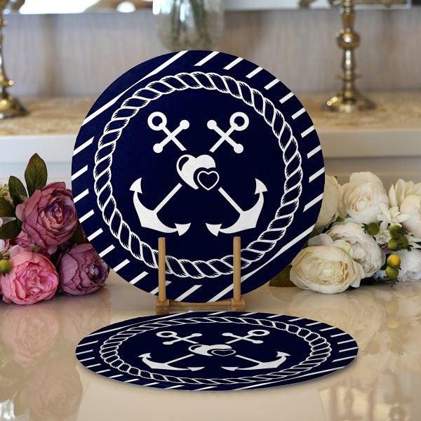 Nautical Placemat & Table Runner|Beach House Table Top|Set of 2 Coastal Supla Table Mat|Round American Service Dining Underplate and Coaster