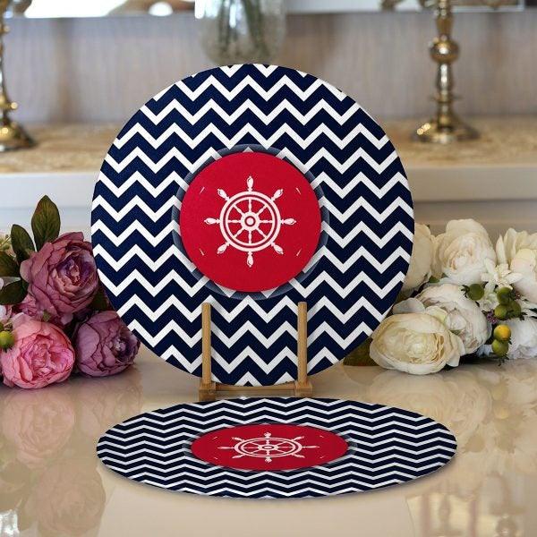 Nautical Placemat & Table Runner|Beach House Table Top|Set of 2 Coastal Supla Table Mat|Round American Service Dining Underplate and Coaster