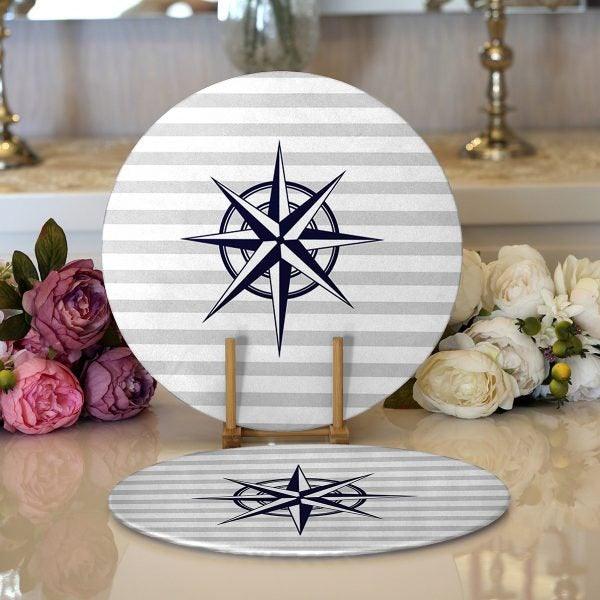 Nautical Placemat|Set of 2 Nautical Supla Table Mat|Life Saver Round American Service Dining Underplate|Navy Compass Beach House Coasters