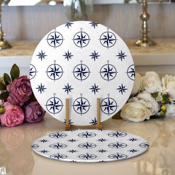 Nautical Placemat|Set of 2 Nautical Supla Table Mat|Life Saver Round American Service Dining Underplate|Navy Compass Beach House Coasters