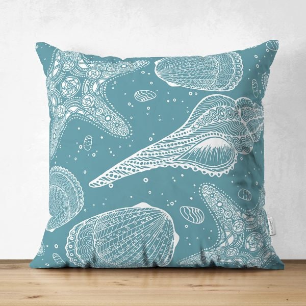 Beach House Pillow Cover|High Quality Suede Coastal Cushion Case|Decorative Sea Creatures Pillow|Summer Trend Pillow|Coastal Home Decor