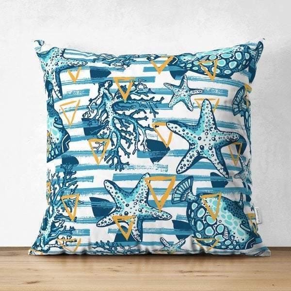 Beach House Pillow Cover|High Quality Suede Coastal Cushion Case|Decorative Sea Creatures Pillow|Summer Trend Pillow|Coastal Home SKU1450