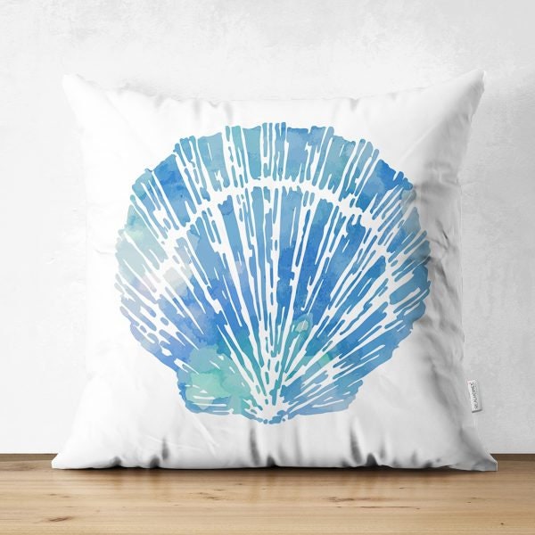 Beach House Pillow Cover|Coastal Cushion Case|Decorative Starfish Coral Seashell Pillow Top|Summer Trend Throw Pillow|Blue Marine Home Decor