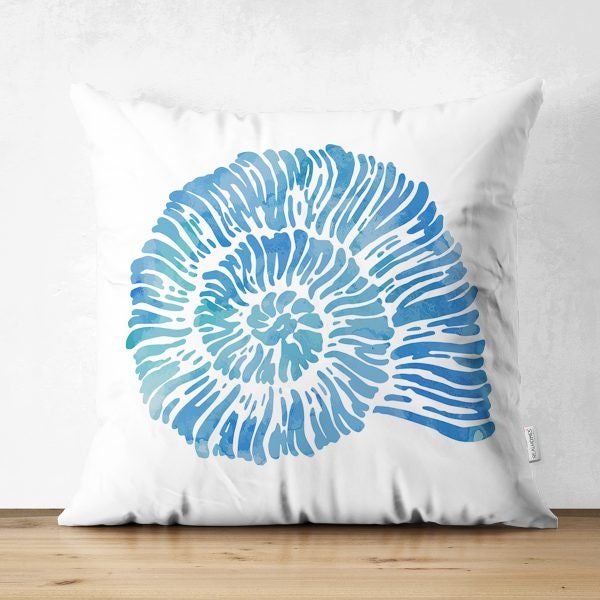 Beach House Pillow Cover|Coastal Cushion Case|Decorative Starfish Coral Seashell Pillow Top|Summer Trend Throw Pillow|Blue Marine Home Decor