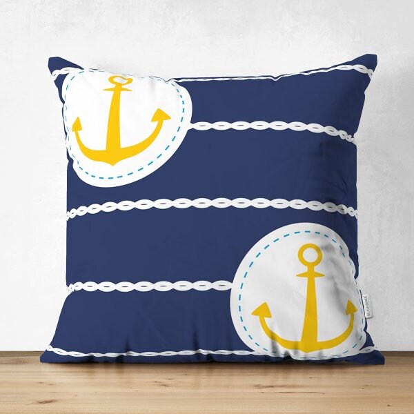 Nautical Pillow Cover|High Quality Suede Anchor and Compass Cushion Case|Decorative Nautical Pillow|Summer Trend Pillow|Beach House Cushion