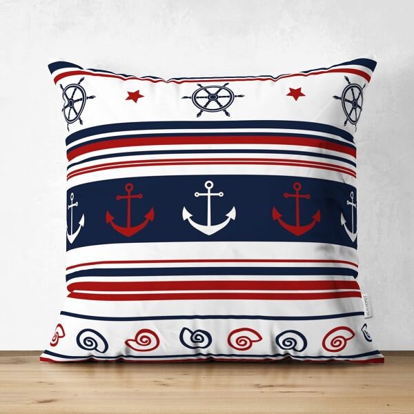 Nautical Pillow Cover|High Quality Suede Anchor and Compass Cushion Case|Decorative Nautical Pillow|Summer Trend Pillow|Beach House Cushion