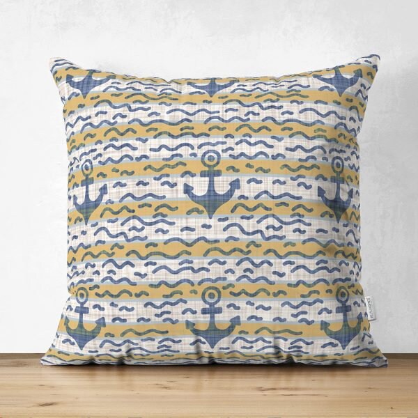 Nautical Pillow Cover|High Quality Suede Anchor and Compass Cushion Case|Decorative Nautical Pillow|Summer Trend Pillow|Beach House Cushion