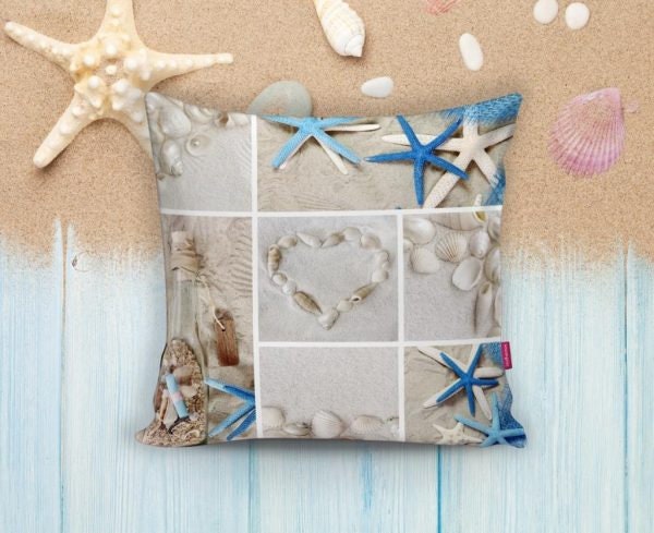 Beach House Pillow Covers|Coastal Pillow Case|Yacht Anchor Pillow|Decorative Nautical Cushion|Coral Seashell Seahorse Crab Fish Throw Pillow