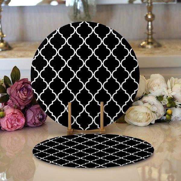 Geometric Placemat|Set of 2 Black White Supla Table Mat|Decorative Round American Service Dining Underplate|Black White Design Coasters