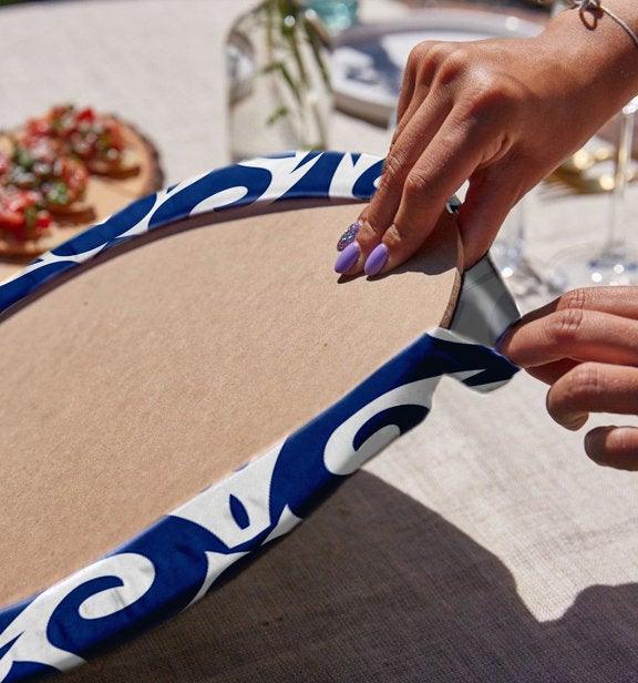 Tile Pattern Placemat|Set of 2 Blue White Supla Table Mat|Decorative Round American Service Dining Underplate|Geometric Design Coasters