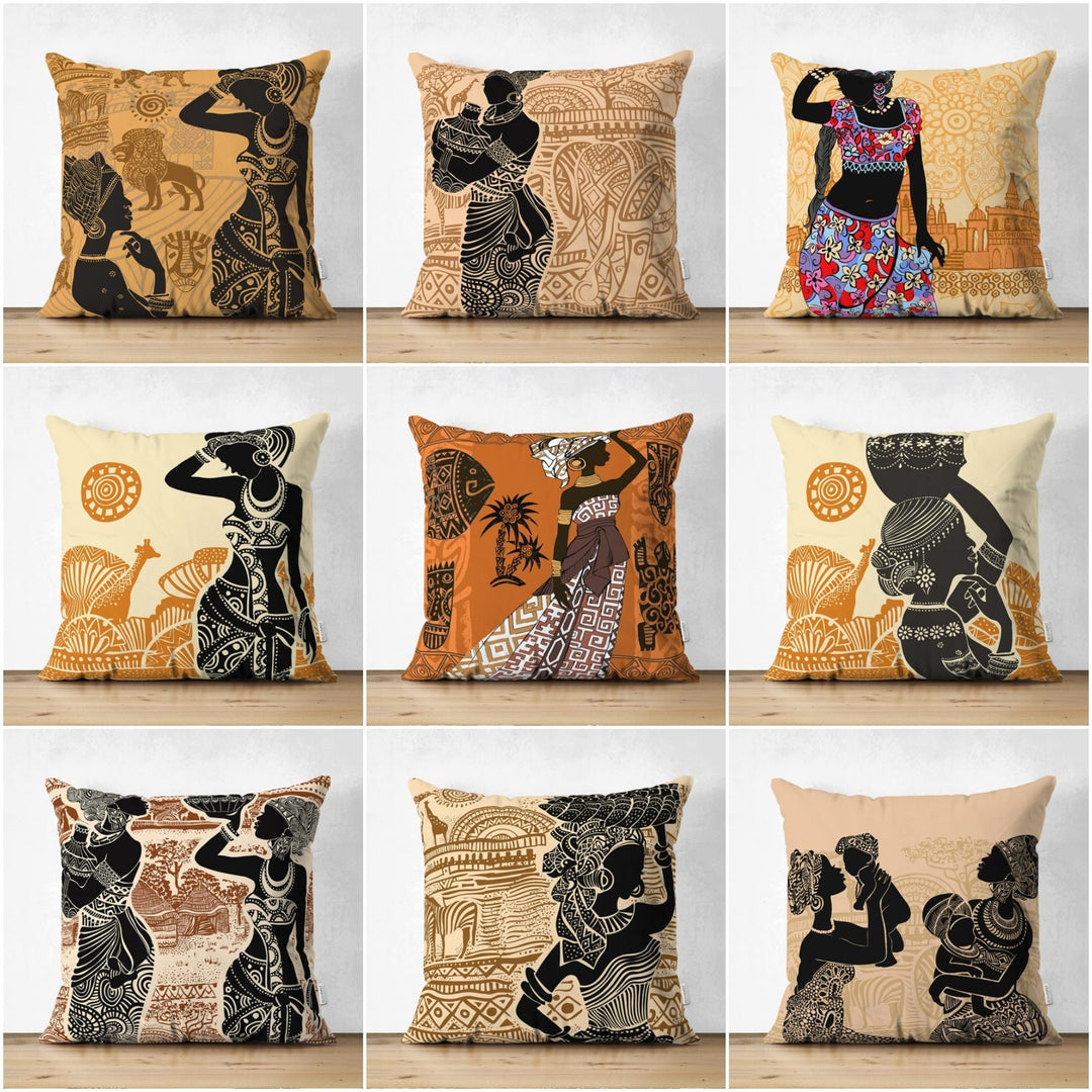 African Women Pillow Cover|High Quality Suede Ethnic Cushion Case|Authentic Home Decor|Rustic Cushion Case|Digital Print Decorative Pillow