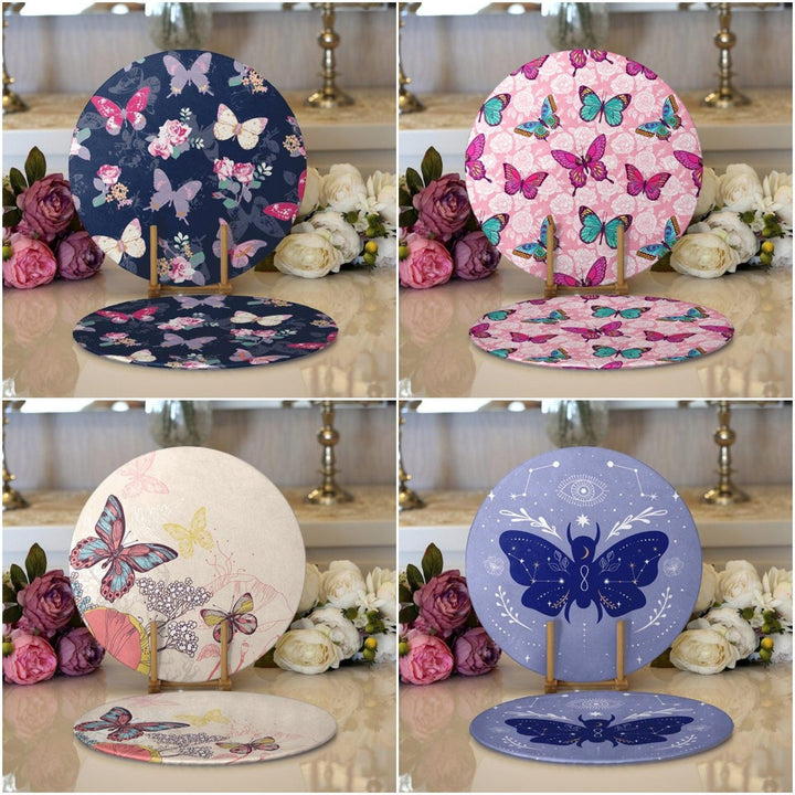 Butterfly Placemat|Set of 2 Butterfly Supla Table Mat|Decorative Round American Service Dining Underplate|Colorful Butterfly Coasters