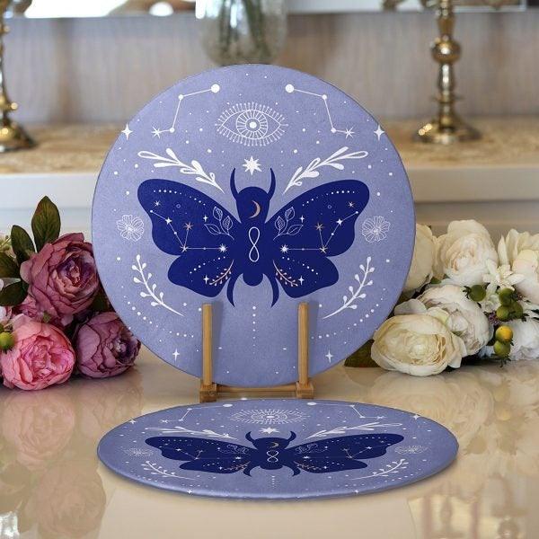 Butterfly Placemat|Set of 2 Butterfly Supla Table Mat|Decorative Round American Service Dining Underplate|Colorful Butterfly Coasters