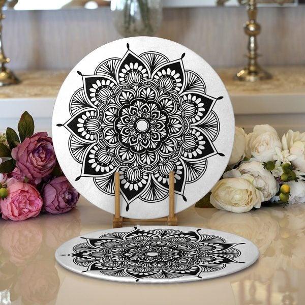 Tiled Mandala Placemat|Set of 2 Tiled Mandala Supla Table Mat|Decorative Round American Service Dining Underplate|Black and Green Coasters