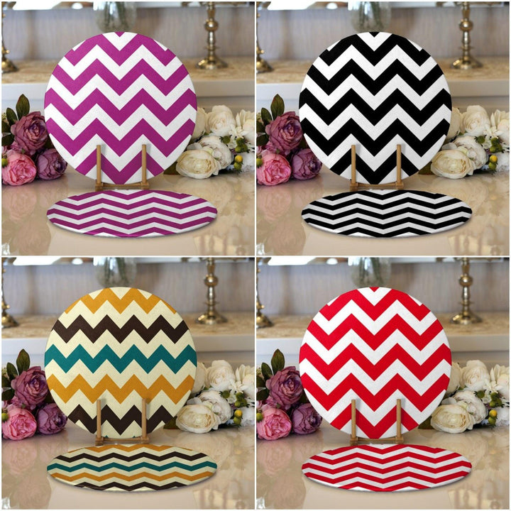 Zig Zag Pattern Placemat|Set of 2 Zig Zag Pattern Supla Table Mat|Decorative Round American Service Dining Underplate|Colorful Coasters