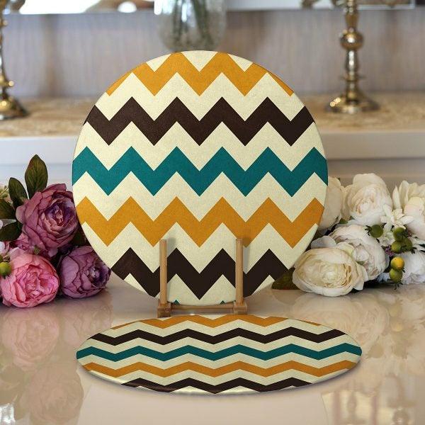 Zig Zag Pattern Placemat|Set of 2 Zig Zag Pattern Supla Table Mat|Decorative Round American Service Dining Underplate|Colorful Coasters