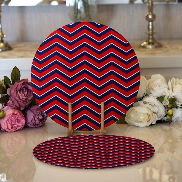 Zig Zag Pattern Placemat|Set of 2 Zig Zag Pattern Supla Table Mat|Decorative Round American Service Dining Underplate|Colorful Coasters