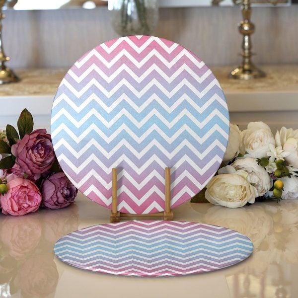 Zig Zag Pattern Placemat|Set of 2 Zig Zag Pattern Supla Table Mat|Decorative Round American Service Dining Underplate|Colorful Coasters