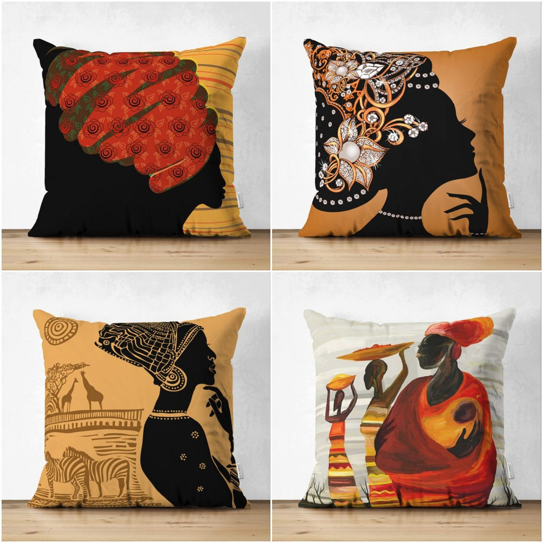 African Women Pillow Cover|High Quality Suede Ethnic Cushion Case|Authentic Home Decor|Rustic Cushion Case|Digital Print Decorative Pillow