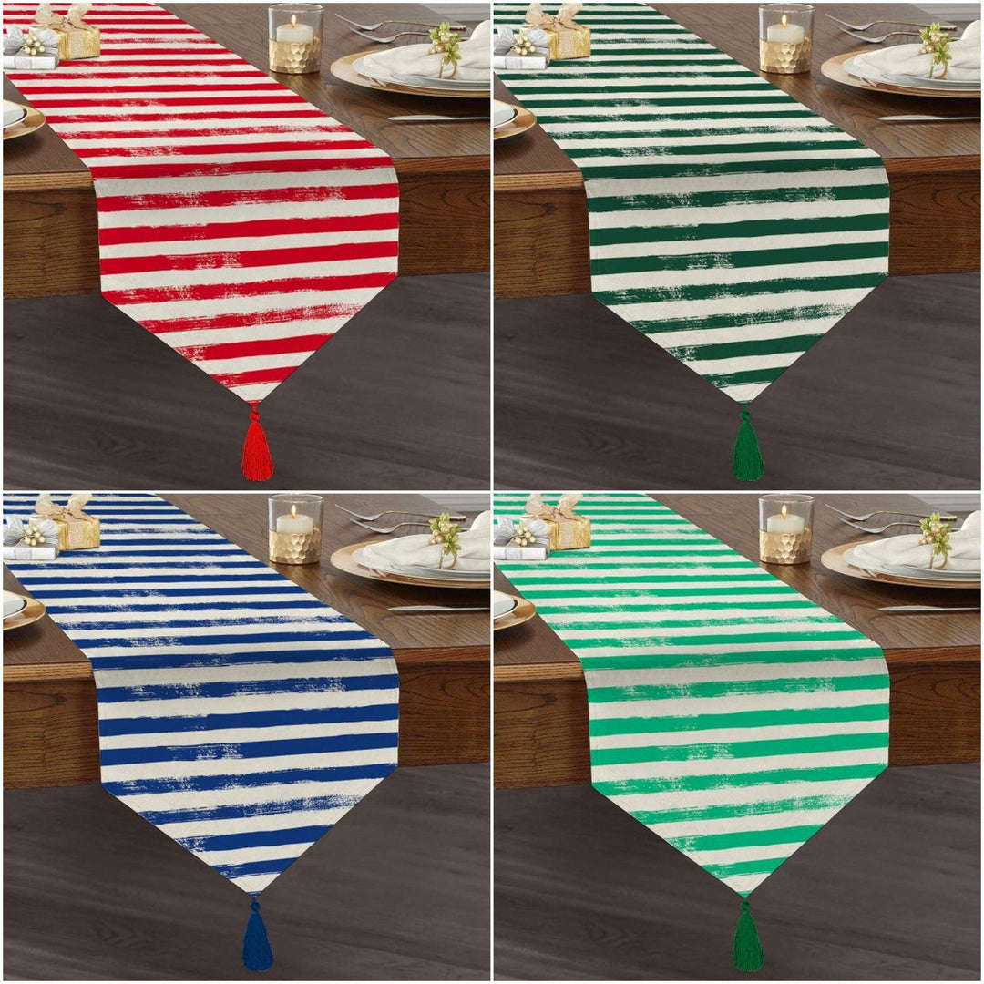 Striped Table Runner|High Quality Triangle Chenille Table Runner|Decorative Tabletop|Colorful Stripes Tabletop|Tasseled Runner with Stripes