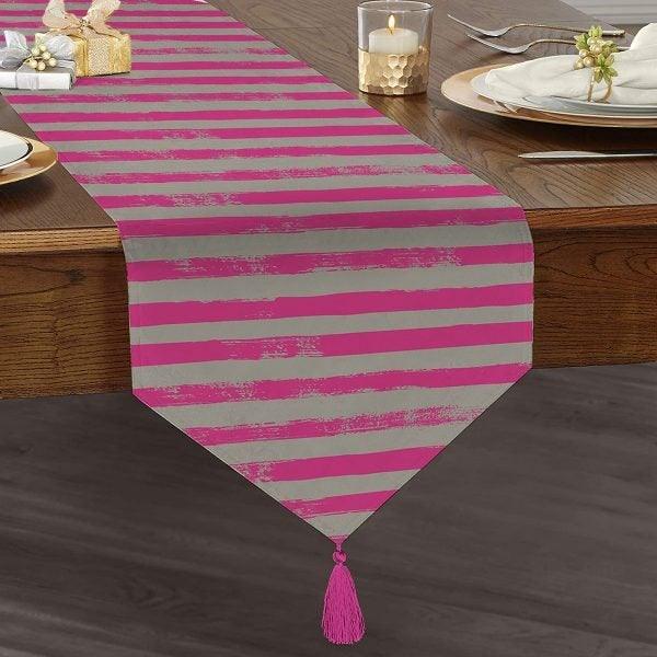 Striped Table Runner|High Quality Triangle Chenille Table Runner|Decorative Tabletop|Colorful Stripes Tabletop|Tasseled Runner with Stripes