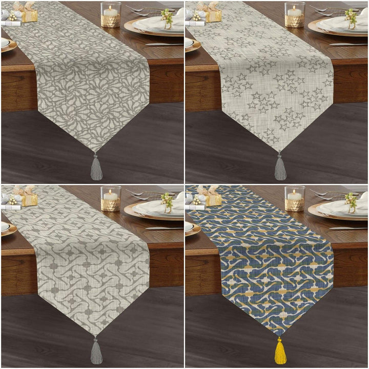 Gray Table Runner|High Quality Triangle Chenille Table Runner|Decorative Geometric Runner|Bohemian Style Tabletop|Authentic Tasseled Runner