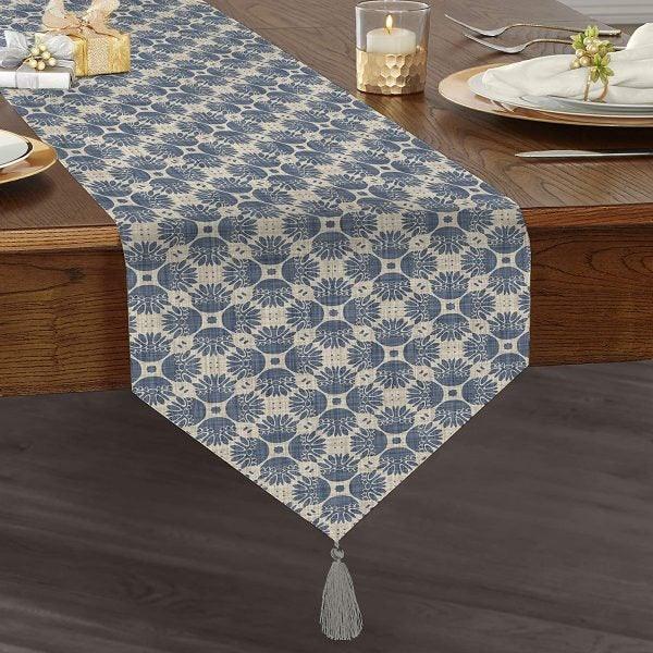 Gray Table Runner|High Quality Triangle Chenille Table Runner|Decorative Geometric Runner|Bohemian Style Tabletop|Authentic Tasseled Runner