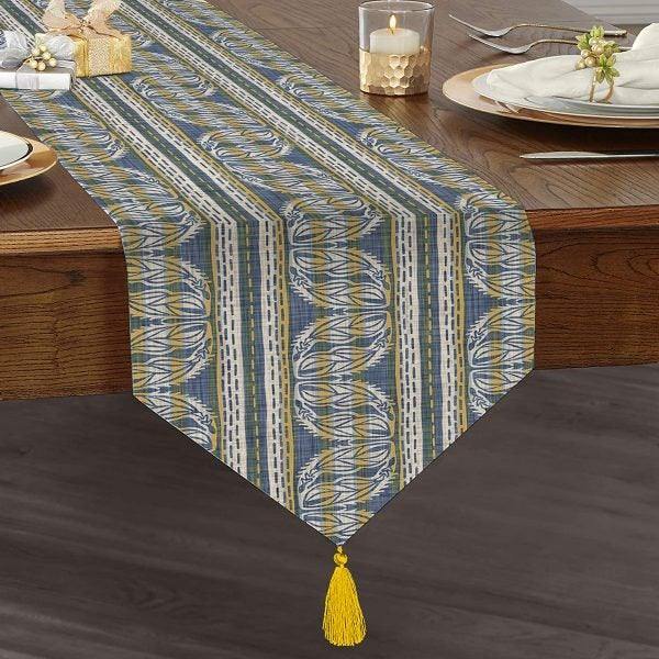 Gray Table Runner|High Quality Triangle Chenille Table Runner|Decorative Geometric Runner|Bohemian Style Tabletop|Authentic Tasseled Runner