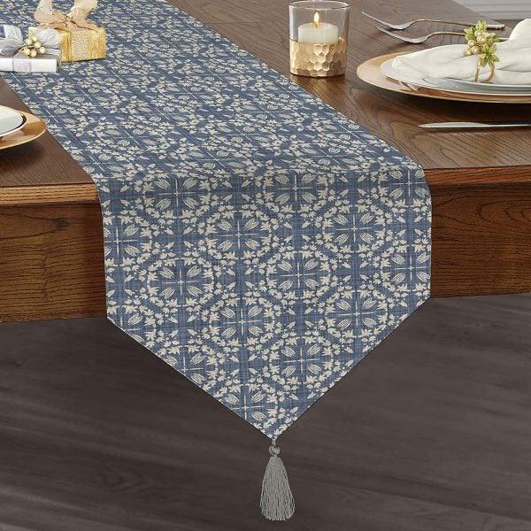 Gray Table Runner|High Quality Triangle Chenille Table Runner|Decorative Geometric Runner|Bohemian Style Tabletop|Authentic Tasseled Runner