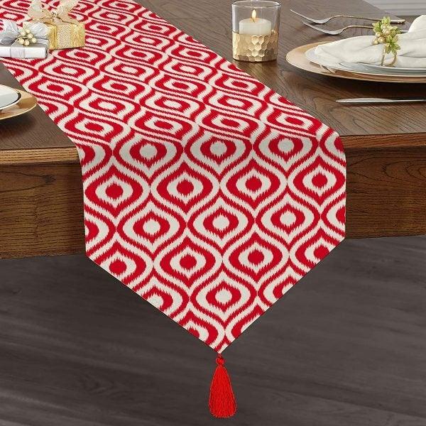 IKAT Design Table Runner|High Quality Triangle Chenille Table Runner|Ethnic Pattern Table Runner|Bohemian Style Authentic Tasseled Runner