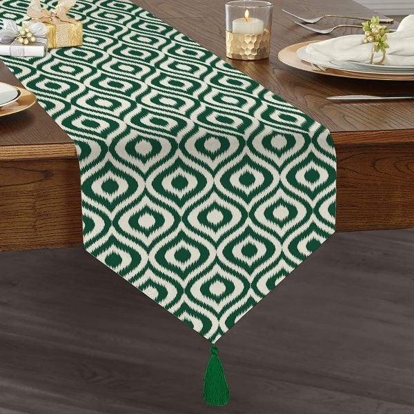 IKAT Design Table Runner|High Quality Triangle Chenille Table Runner|Ethnic Pattern Table Runner|Bohemian Style Authentic Tasseled Runner