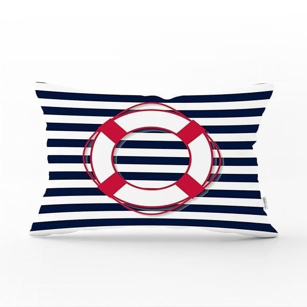 Nautical Pillow Case|Anchor and Wheel Pillow Cover|Decorative Yacht Cushion|Striped Rectangle Beach House Pillow|Life Saver Cushion Cover