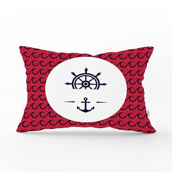 Nautical Pillow Case|Anchor and Wheel Pillow Cover|Decorative Yacht Cushion|Striped Rectangle Beach House Pillow|Life Saver Cushion Cover