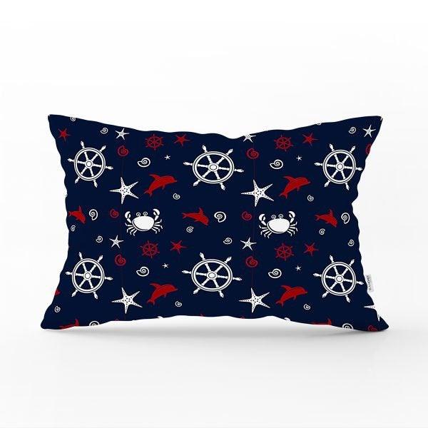 Nautical Pillow Case|Life Saver & Anchor and Wheel Pillow Cover|Decorative Yacht Cushion|Rectangle Beach House Pillow|Compass Cushion Cover