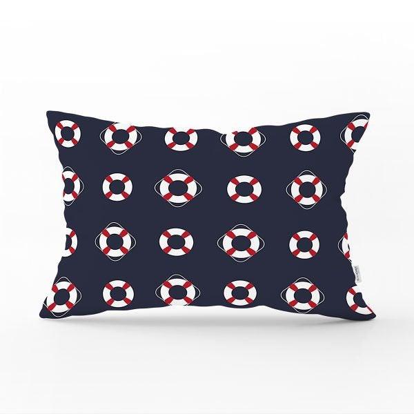 Nautical Pillow Case|Life Saver & Anchor and Wheel Pillow Cover|Decorative Yacht Cushion|Rectangle Beach House Pillow|Compass Cushion Cover