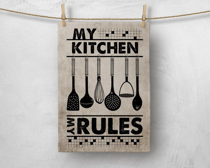 Woman Baker Kitchen Towel|Kitchen Utensils Print Dish Towel|Decorative Tea Towel|Housewarming Rectangle Hand Towel|My Kitchen My Rules Towel