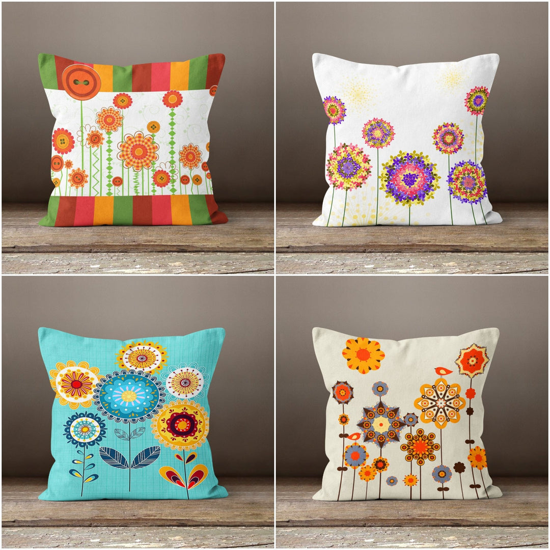 Sunflower Pillow Cover|Floral Drawing Pillow Cover|Decorative Cushion Case|Summer Trend Throw Pillow Case|Sunflower Illustration Pillow Case