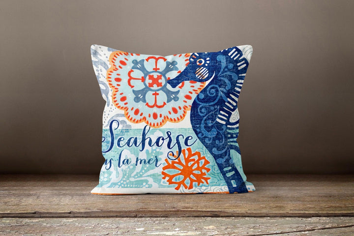 Beach House Pillow Cover|Coastal Pillow Cover|Decorative Whale Sea Turtle Octopus Seahorse Cushion|Yacht Throw Pillow|Nautical Lumbar Pillow