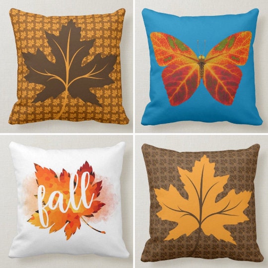 Fall Trend Pillow Cover|Autumn Cushion Case|Orange Leaves Throw Pillow|Decorative Home Decor|Housewarming Farmhouse Butterfly Pillow Case