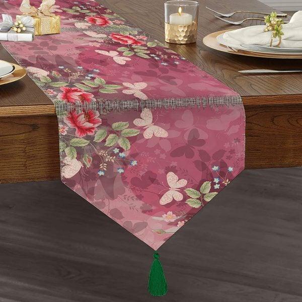 Butterfly Table Runner|High Quality Triangle Chenille Table Runner|Summer Trend Floral Butterfly Tabletop|Black Butterfly Print Table Runner