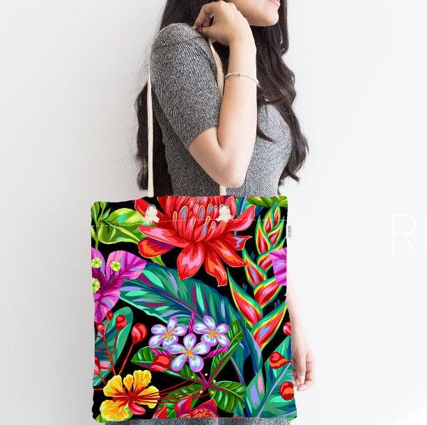 Floral Shoulder Bag|Fabric Handbag with Flowers|Vibrant Colors Beach Tote Bag|Summer Trend Colorful Flowers Messenger Bag|Gift for Her