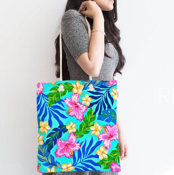 Floral Shoulder Bag|Fabric Handbag with Flowers|Vibrant Colors Beach Tote Bag|Summer Trend Colorful Flowers Messenger Bag|Gift for Her